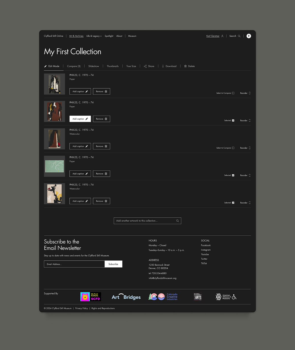 Image of user albums feature on Clyfford Still Online.